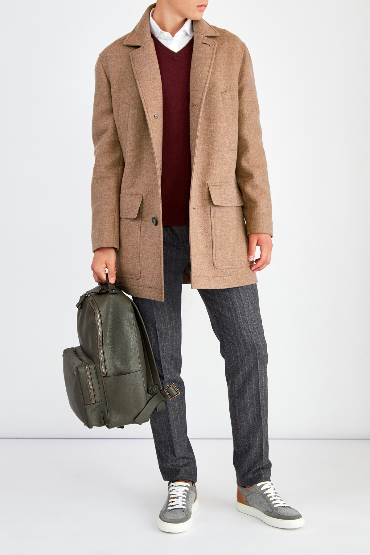 Однобортное пальто из шерсти с классическим откидным лацканом BRUNELLO CUCINELLI, цвет коричневый, размер 48;54 - фото 2